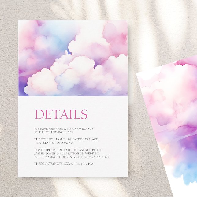 Elegant Pink Blue White Clouds Monogram Wedding Enclosure Card (Elegant Pink Blue White Clouds Monogram Wedding Enclosure Card)