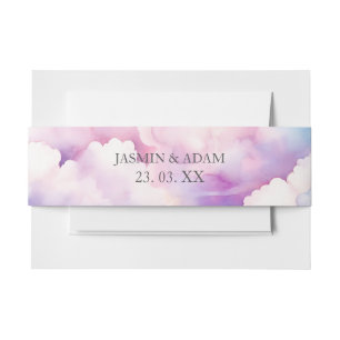 Elegant Pink Blue White Clouds Monogram Wedding Invitation Belly Band