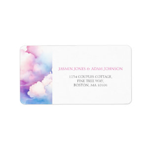 Elegant Pink Blue White Clouds Monogram Wedding Label