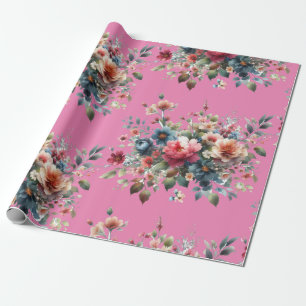 Elegant Pink Blue Wildflower Bouquet design. Wrapping Paper