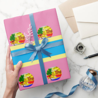 elegant_pink_BLUE_YELLOW_BROWN Wrapping Paper