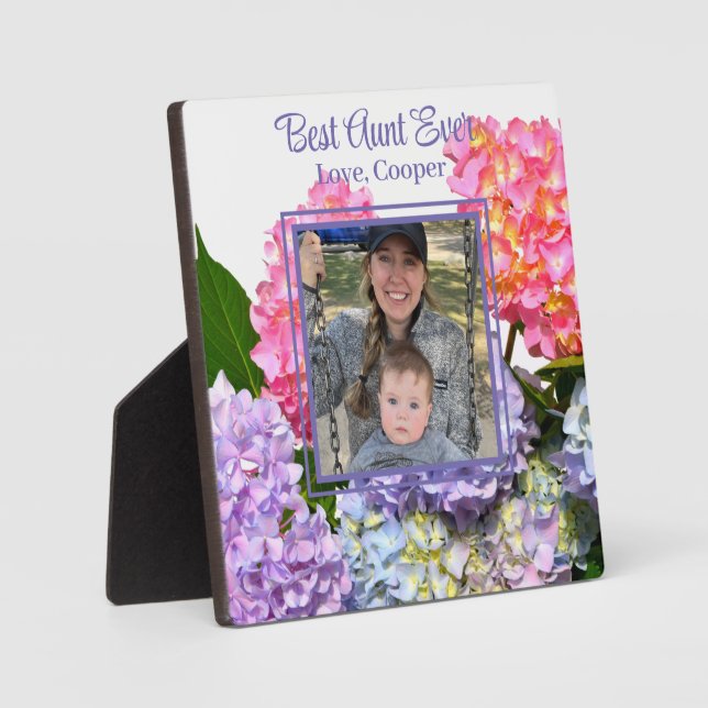 Elegant pink blue yellow green floral hydrangeas  plaque (Front)