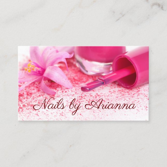 Elegant Pink Blume Nail Technician Business Card (Front)