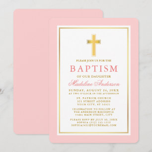 Elegant Pink Blush and Gold Baptism Invitation