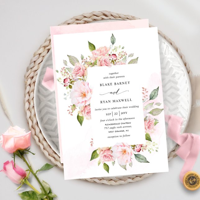 Elegant Pink, Blush and Rose Gold Floral Wedding Invitation (Creator Uploaded)