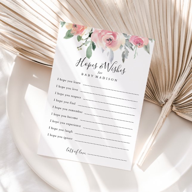Elegant Pink Blush Baby Shower Hopes & Wishes Card (Creator Uploaded)