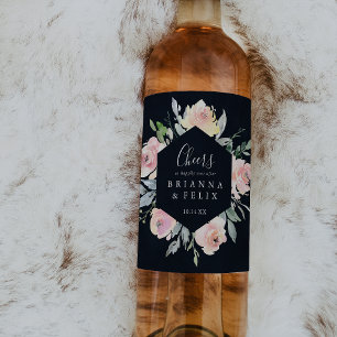 Elegant Pink Blush Cheers Wedding Wine Labels