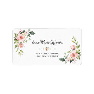 Elegant Pink Blush Cream Floral Wedding Label