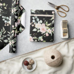 Elegant Pink Blush Eucalyptus Black Wrapping Paper<br><div class="desc">Gorgeous pink and blush coloured flowers with greenery accents along with some pretty eucalyptus on an elegant black background.  So pretty for bridal shower or wedding or any occasion.  Just gorgeous and so elegant.</div>