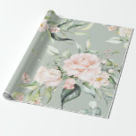 Elegant Pink Blush Eucalyptus Green Wrapping Paper<br><div class="desc">Gorgeous pink and blush coloured flowers with greenery accents along with some pretty eucalyptus on a sage green background.  So pretty for bridal shower or wedding.</div>