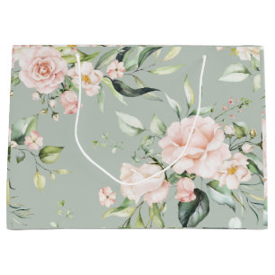 Elegant Pink Blush Eucalyptus Sage Green Wedding Large Gift Bag