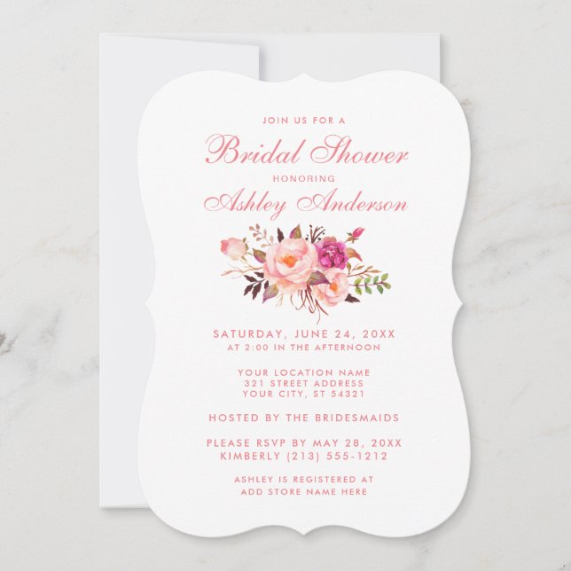 Elegant Pink Blush Floral  Bridal Shower Invite (Front)
