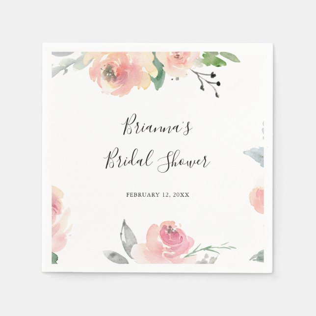 Elegant Pink Blush Floral Bridal Shower Napkin (Front)