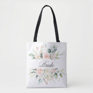 Elegant Pink Blush Floral Bride Script Watercolor Tote Bag