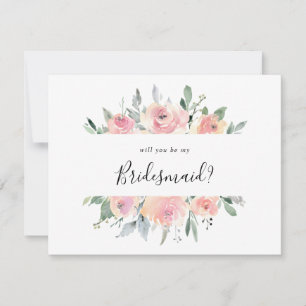 Elegant Pink Blush Floral Bridesmaid Proposal Card