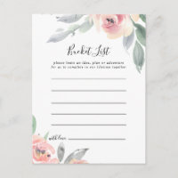 Elegant Pink Blush Floral Bucket List Cards