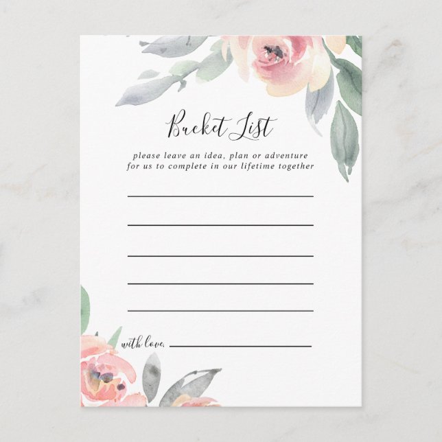 Elegant Pink Blush Floral Bucket List Cards (Front)