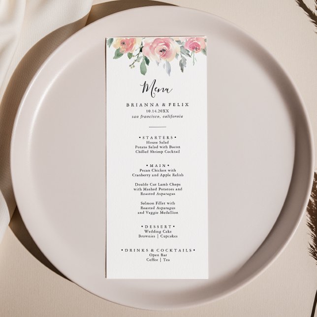 Elegant Pink Blush Floral Dinner Menu (Creator Uploaded)