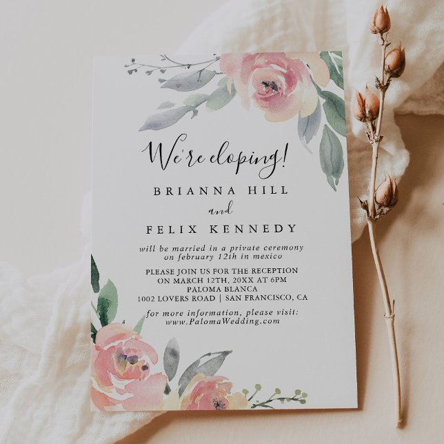 Elegant Pink Blush Floral Elopement Reception Invitation (Creator Uploaded)