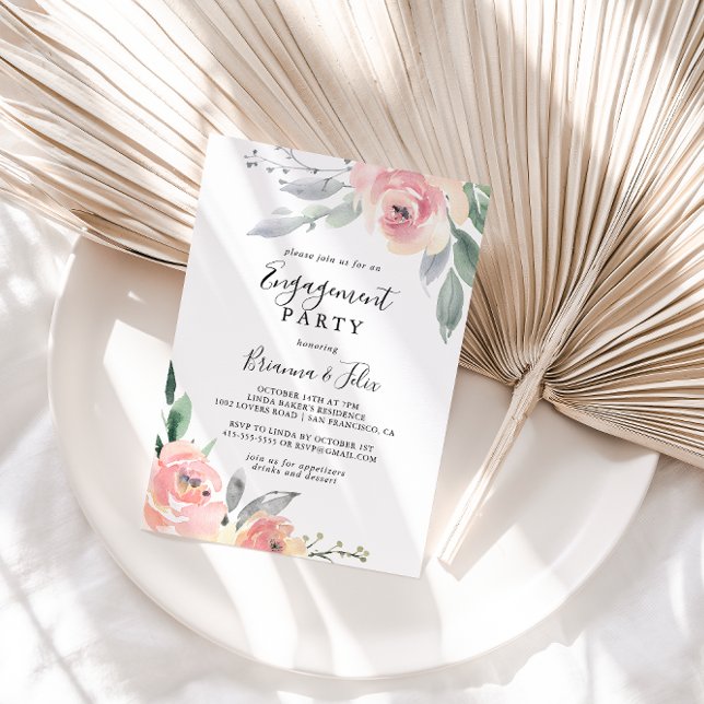 Elegant Pink Blush Floral Engagement Party Invitation (Creator Uploaded)