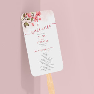Elegant pink blush floral garden wedding program hand fan