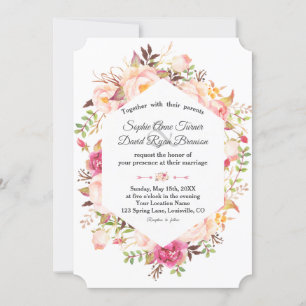 Elegant Pink Blush Floral Geometric Wedding Invitation