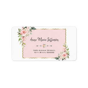 Elegant Pink Blush Floral Gold Wedding Label