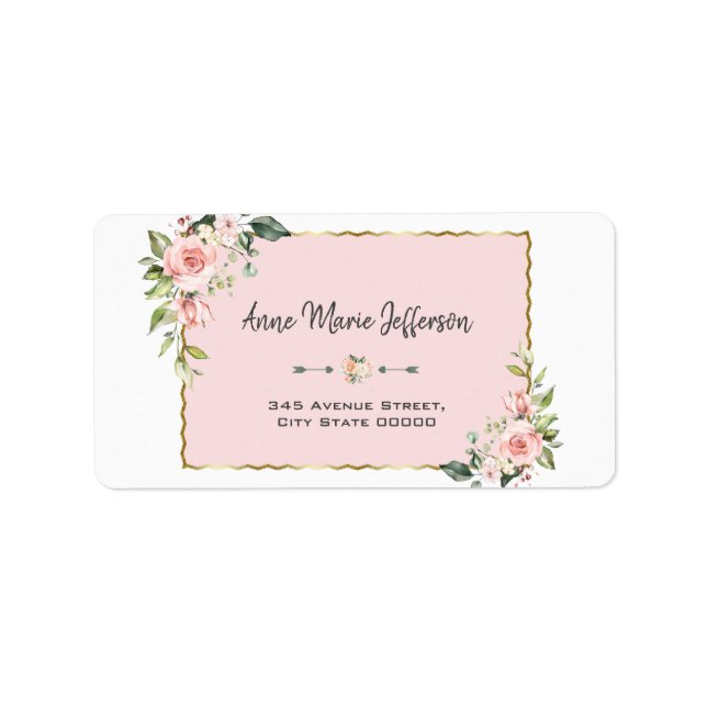 Elegant Pink Blush Floral Gold Wedding Label (Front)