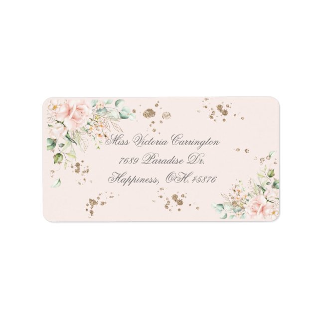 Elegant Pink Blush Floral Name Return Address Label (Front)