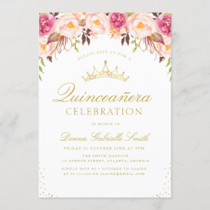 Elegant pink blush floral Quinceanera invitation