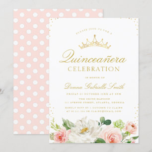 Elegant pink blush floral Quinceanera invitation
