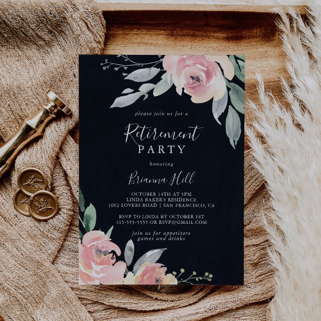 Elegant Pink Blush Floral Retirement Party Invitat Invitation (Creator Uploaded)