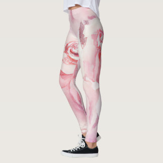 Elegant Pink Blush Floral Script Watercolors Leggings