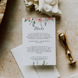 Elegant Pink Blush Floral Wedding Details Enclosure Card