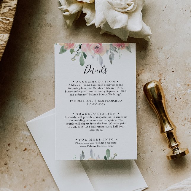 Elegant Pink Blush Floral Wedding Details Enclosure Card (Creator Uploaded)