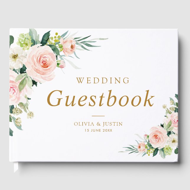 Elegant pink blush floral wedding guestbook (Front)