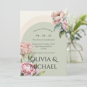 Elegant Pink Blush Floral Wedding  Invitation