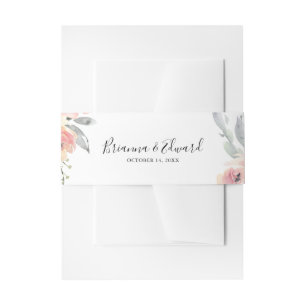 Elegant Pink Blush Floral Wedding Invitation Invitation Belly Band