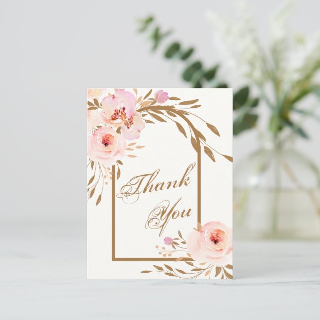 Elegant Pink Blush Floral Wedding Photo Thank You Postcard (Standing Front)