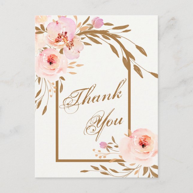 Elegant Pink Blush Floral Wedding Photo Thank You Postcard (Front)