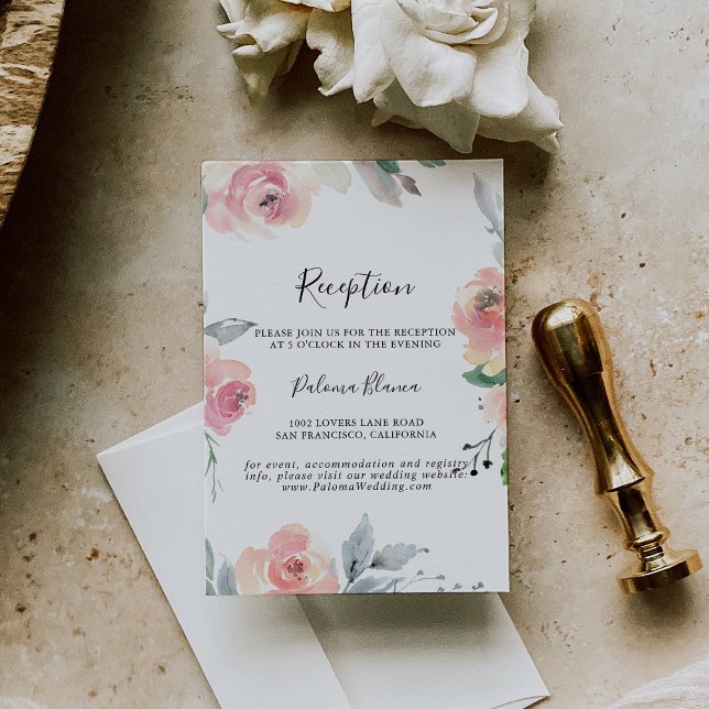Elegant Pink Blush Floral Wedding Reception Enclosure Card (Creator Uploaded)