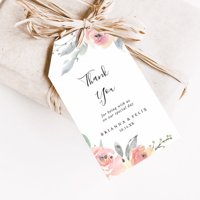 Elegant Pink Blush Floral Wedding Thank You Gift Tags (Creator Uploaded)