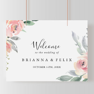 Elegant Pink Blush Floral Wedding Welcome Sign