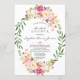 Elegant Pink Blush Floral Wreath Bridal Shower Invitation