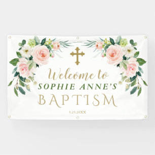 Elegant Pink Blush Flowers Baptism Welcome Sign