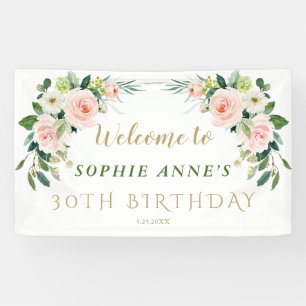 Elegant Pink Blush Flowers Birthday Welcome Sign