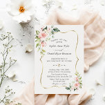 Elegant Pink Blush Flowers Gold Frame Wedding Invitation<br><div class="desc">Elegant, modern card design featuring watercolour pink blush flowers and green leaves, a faux gold frame, floral divider, on a white background. On the back blush flowers frame and initials. Use Personalise tool to add your info, change fonts, font's colours. For matching items, please, visit my Blush Cream Flowers Collection....</div>