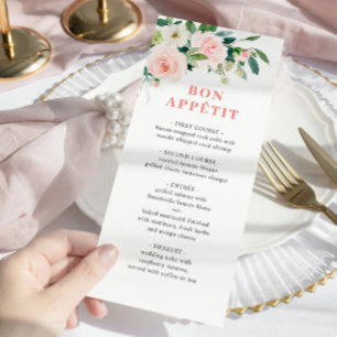 Elegant Pink Blush Flowers Wedding Dinner Menu