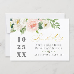 Elegant Pink Blush Flowers Wedding Gold Save The Date