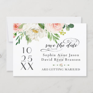 Elegant Pink Blush Flowers Wedding Handwriting Save The Date